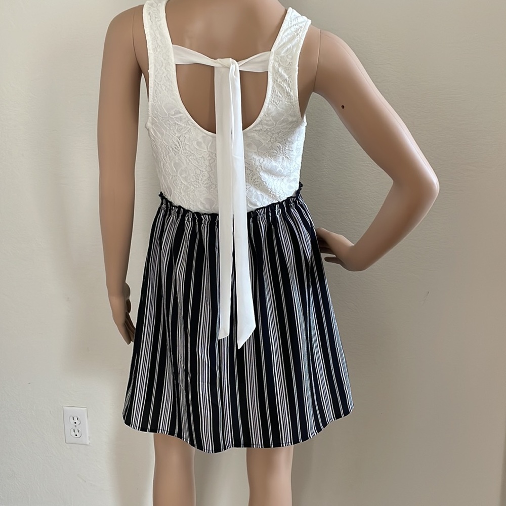 Speechless Lace & Stripes A-Line Mini Dress